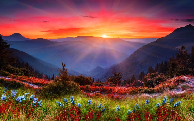 Mountain Sunset Wide Desktop Background